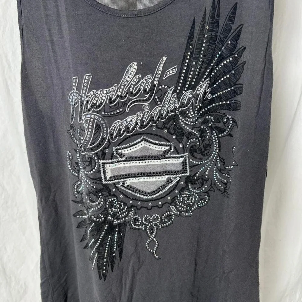 Harley-Davidson Women's Embellished Feathers Scoop Neck Sleeveless Tank Top L - Picture 3 of 5